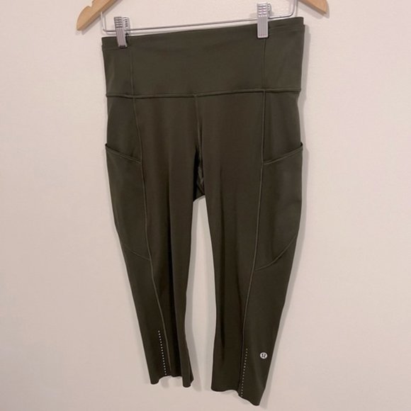 Lululemon Fast & Free Crop II *Nulux 19" Dark Olive 4 - Picture 9 of 16